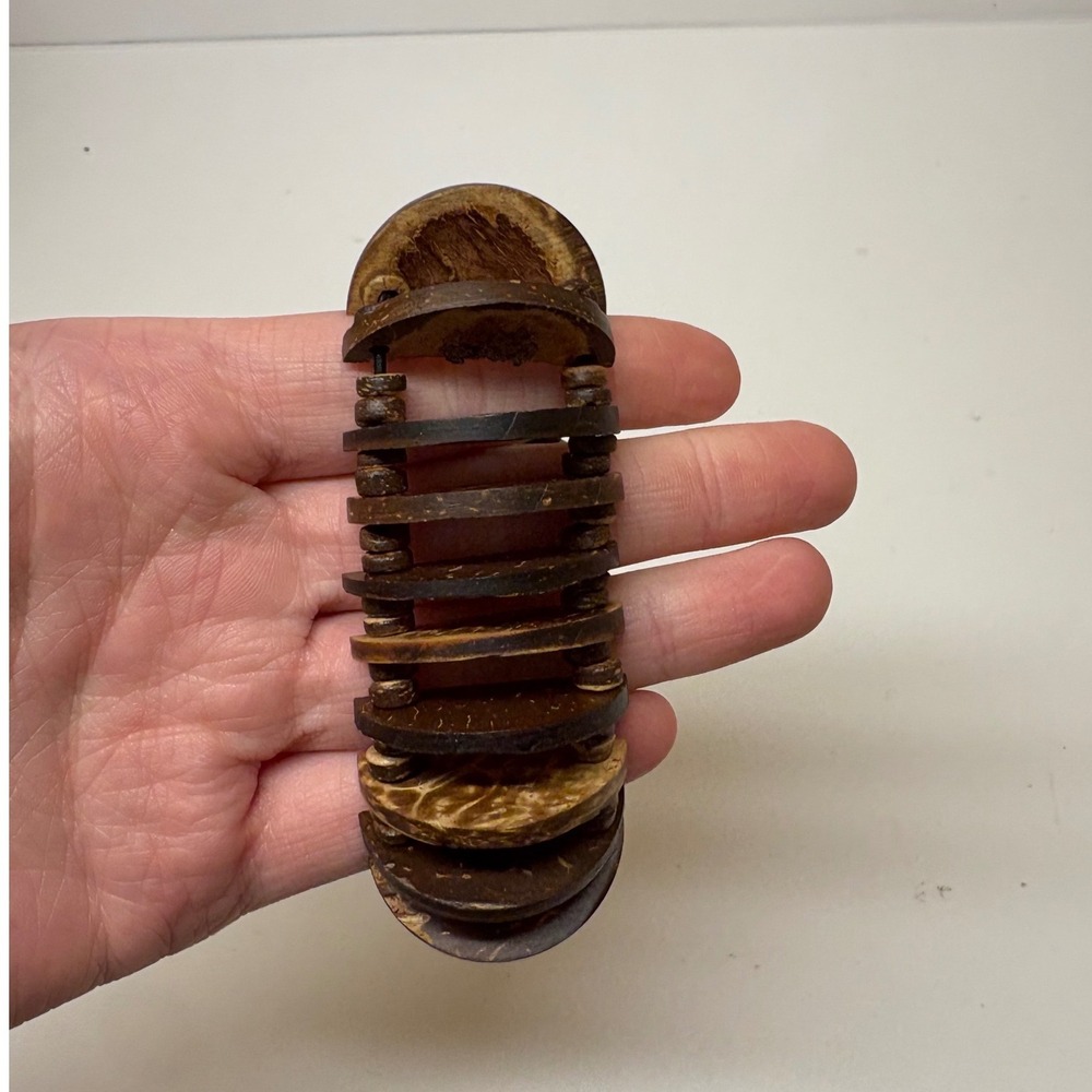 Natural Coconut Shell Sliced Disc Stretch Bracelet Brown Boho Tropical